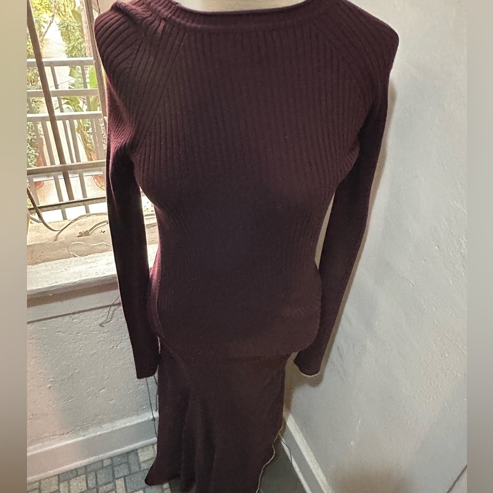 Topshop Dark Burgundy Long Sleeve Dress